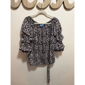 Cece Black Multicolor Blouse Size L